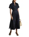 Reiss Aubrey Pleated A-line Cotton Midi Shirtdress In Navy