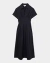 Reiss Aubrey Pleated A-line Cotton Midi Shirtdress In Navy