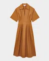 Reiss Aubrey Pleated A-line Cotton Midi Shirtdress In Rust