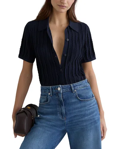 Reiss Audrey Stitch Detail Short Sleeve Knitted Shirt In Blue