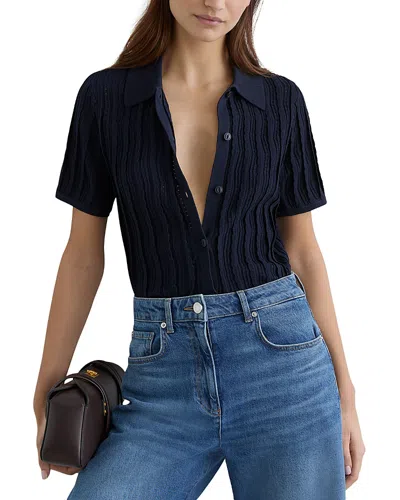 Reiss Audrey Texture Knit Button-up Shirt In Blue
