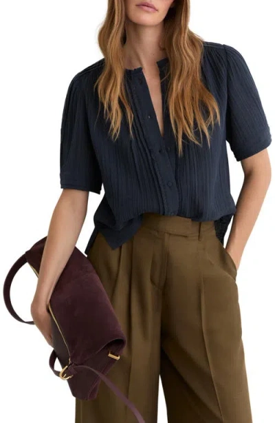 Reiss Aurelia Pintuck Pleat Cotton Gauze Button-up Shirt In Blue