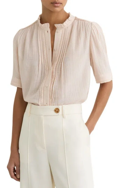 Reiss Aurelia Pintuck Pleat Cotton Gauze Button-up Shirt In Pink
