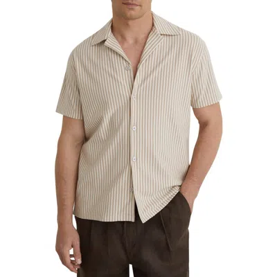Reiss Aurelia Stripe Cotton Blend Camp Shirt In Neutral