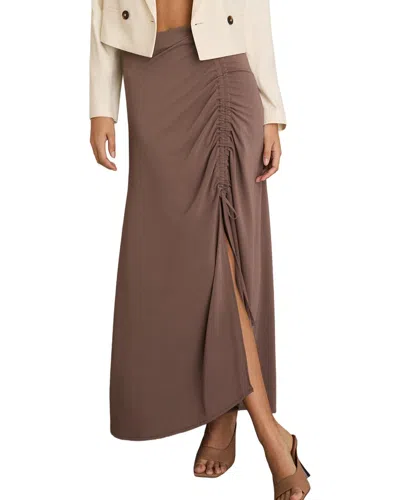 Reiss Aurelie Ruched Midi Skirt In Brown