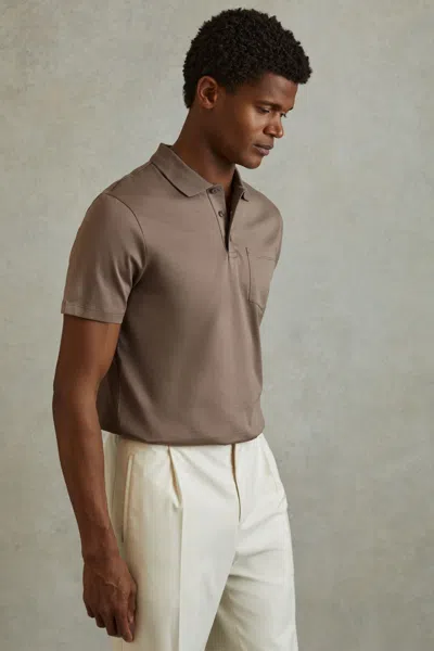 Reiss Austin - Cinder Mercerised Cotton Polo Shirt, L In Brown