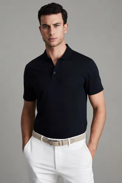 Reiss Austin - Navy Mercerised Cotton Polo Shirt, M