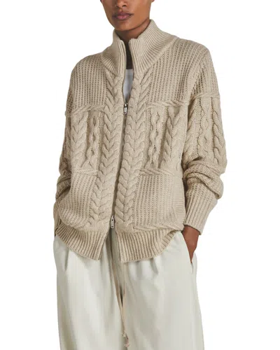 Reiss Austin Cable Zip Through Wool & Cashmere-blend Cardigan In Gray