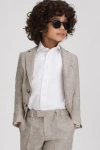 REISS AUTO - OATMEAL SENIOR SINGLE BREASTED TEXTURED LINEN BLAZER, UK 10-11 YRS