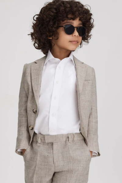 Reiss Kids' Auto - Oatmeal Senior Single Breasted Textured Linen Blazer, Uk 10-11 Yrs