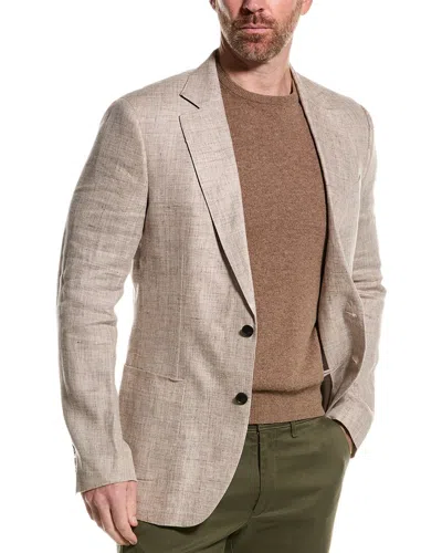 Reiss Auto Linen Notch Textured Jacket In Brown