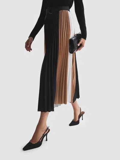 Reiss Ava High Rise Pleated Midi Skirt In Black