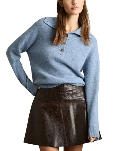Reiss Ava Wool Blend Open Neck Button Knit Sweater In Blue