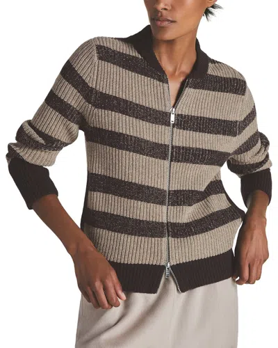 Reiss Axel Striple Knitted Zip Wool & Cashmere-blend Sweater In Gray