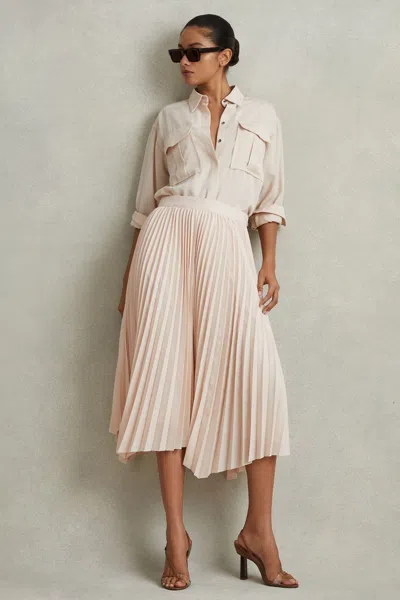 Reiss Azalea - Blush Pleated Asymmetric Midi Skirt, Us 2