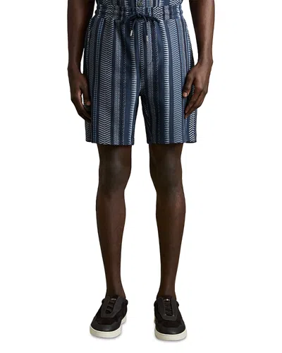 Reiss Mens Navy River Striped Cotton-blend Shorts Xxl