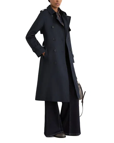 Reiss Azura Double Breasted Removable Hood Trench Coat In Blue