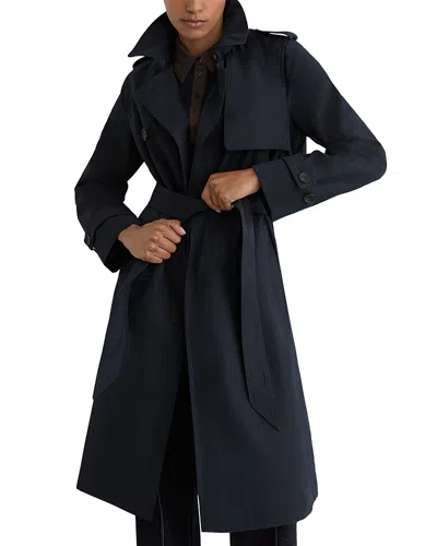 Reiss Azura Hooded Double Breasted Trench Coat In Blue