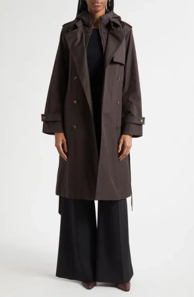 Reiss Azura Trench Coat With Hooded Puffer Inset In Brown
