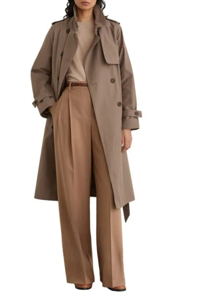 Reiss Azura Trench Coat With Removable Quilted Hood In Brown