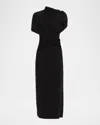 Reiss Azure Ruched Mock-neck Midi Dress In Black