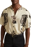 Reiss Babylon Relaxed Fit Print Camp Shirt In Off White/ Black