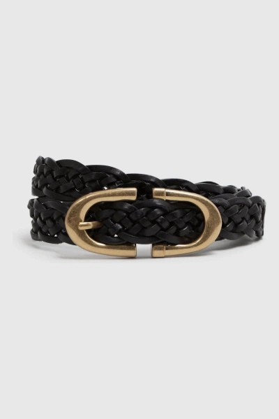Reiss Black Woven Leather Horseshoe Belt