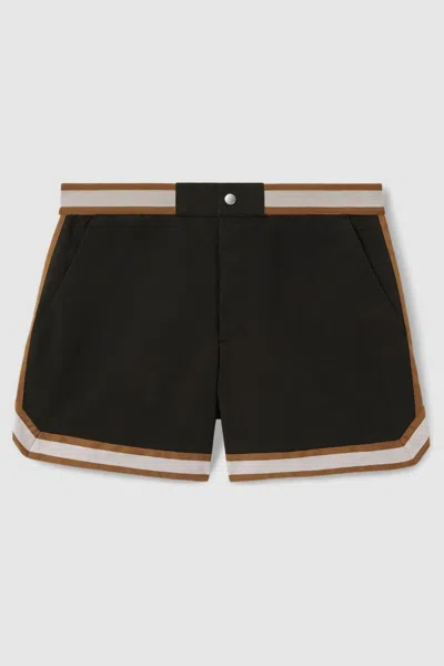 Reiss Che Contrast Stripe Elasticated Waist Swim Shorts In Black