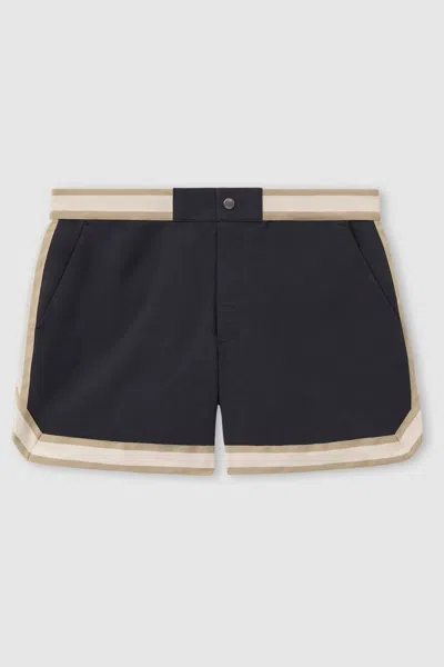 Reiss Che Contrast Stripe Elasticated Waist Swim Shorts In Navy