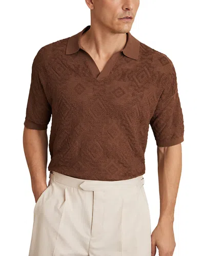 Reiss Banks Johnny Collar Textured Polo Sweater In Brown