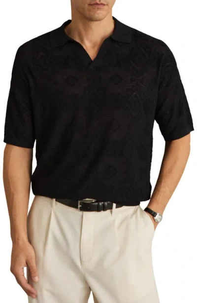 Reiss Banks Johnny Collar Textured Polo Sweater In Black