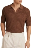 Reiss Banks Johnny Collar Textured Polo Sweater In Brown