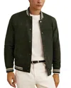 Reiss Mens Forest Green Banridge Stripe-trim Suede Bomber Jacket Xl In Green