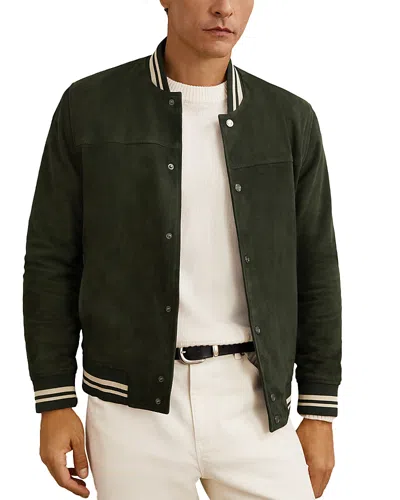 REISS BANRIDGE LONG SLEEVED SUEDE STRIPE BOMBER JACKET