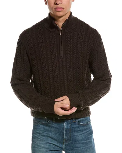 Reiss Bantham Cable Knit 1/2-zip Funnel Neck Wool-blend Sweater In Brown
