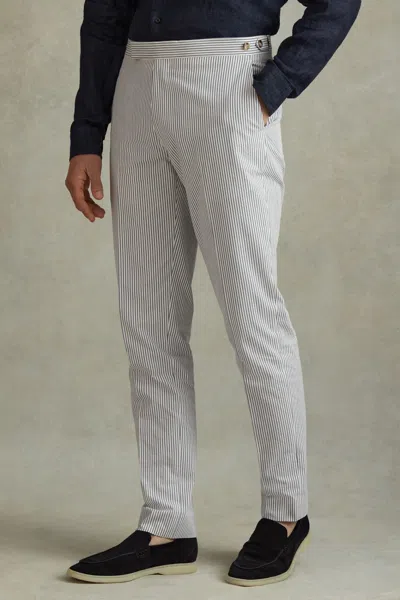 Reiss Barr - Soft Blue/white Cotton Seersucker Adjuster Trousers, 30