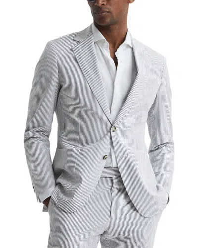 Reiss Barr Notch Seersucker Jacket In Blue