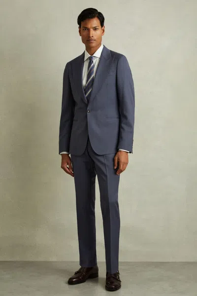 Reiss Airforce Blue Bartley Textured Wool Single Breasted Slim Fit Blazer