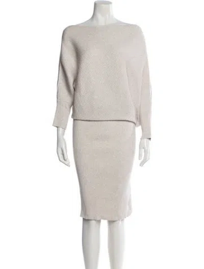 Pre-owned Reiss Bateau Neckline Midi Length Dress In Neutral