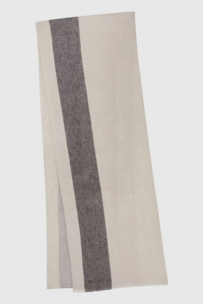 Reiss Beatrix - Black Modal-linen Striped Scarf, In Neutral