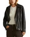 Reiss Black Relaxed Leather Biker Jacket In Black