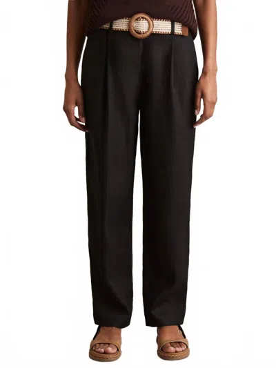 Reiss Beau Linen Belted Tapered Trousers In Black