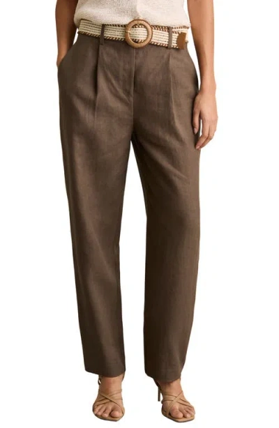 Reiss Beau Tapered Leg Linen Pants In Brown