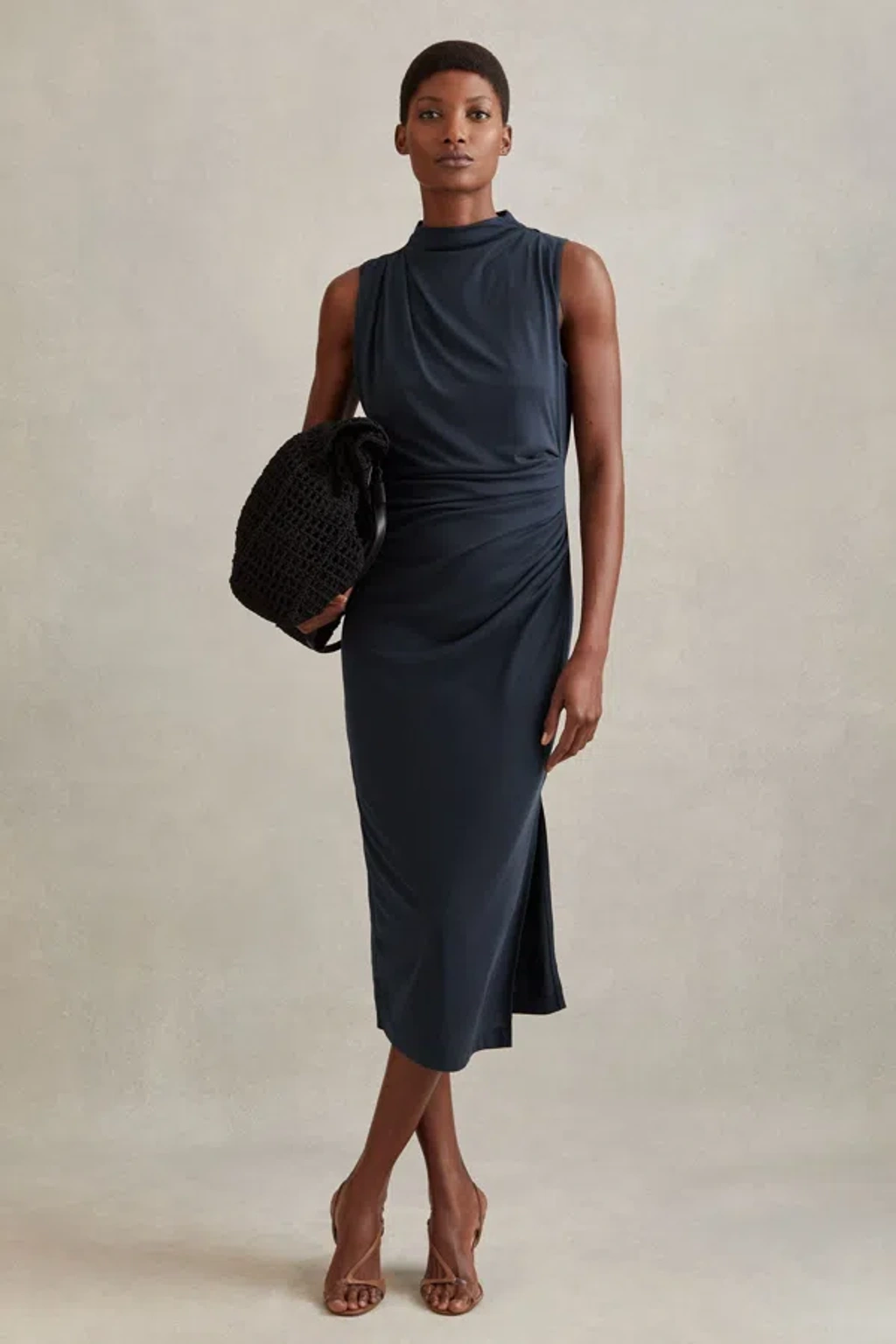 Reiss Dark Green Modal Blend Ruched Midi Dress | ModeSens