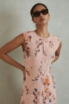 Reiss Blush Printed Open Back Midi Dress
