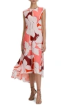 Reiss Becci - Red Printed Open Back Midi Dress, Us 2