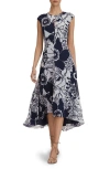 Reiss Becci Mixed Floral Print High-low Dress In Blue/white