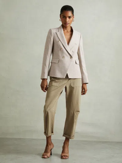 Reiss Beige Check Petite Wool-blend Double-breasted Dogtooth Blazer