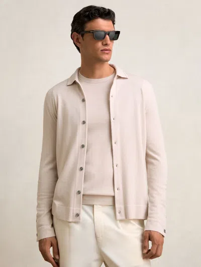 REISS BEIGE MERINO WOOL BUTTON-THROUGH CARDIGAN