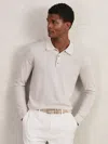 Reiss Trafford Long Sleeved Half Button Merino Wool Polo In Neutral